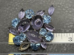 Vintage DOME Vintage Lavender Resin CABOCHONS AQUA BLUE Rhinestone BROOCH READ