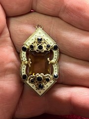 Antique Victorian Pendant Gold Plated Filigree Enamel with Citrine Stone