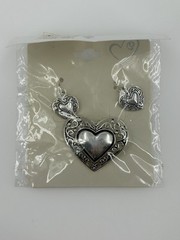 NEW Filagree Silver tone Heart Brooch & Earring Set Womens Jewelry