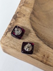 Gorgeous Vintage Italy Murano Glass Square Earrings Gold Foil Sparkly