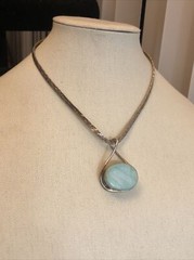 2. Vintage 925 Sterling Blue Stone Hammered V Wire Choker Necklace 44.4g, 15″