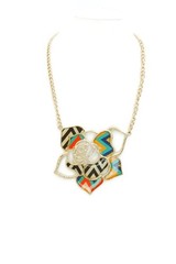 Vintage Necklace Gold Tone Rose Flower Colorful 21″