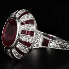 2.8Ct Art Deco Style Oval Red Lab Created Ruby Engagement 14K White Gold FN Ring