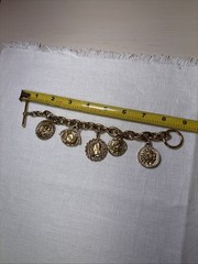 Chunky Vintage Erwin Pearl Gold-tone Charm Bracelet Trendy Jewelry 9”