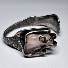 Uma Silbey Signed Sterling Silver Rose Quartz Cuff Bracelet 1984 Joan of Arc