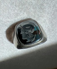 Vintage Clark & Coombs Sterling Silver Hematite Intaglio Signet Ring Sz 8, 7.3GM