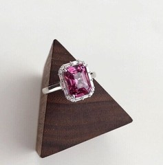 Art Deco Octogen Cut Ruby Lab Created Diamond Wedding 14K White Gold Filled Ring