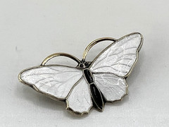 Vintage Norway Sterling silver butterfly pin brooch white enamel Aksel Holmsen