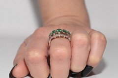 Antique 14k Gold Top Silver Natural Rose Cut Diamond And Emerald Ring