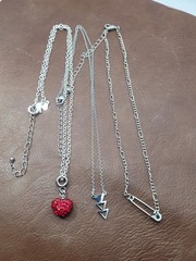 Set Of 3 Silver Tone Chain Charm Necklace Pedant.