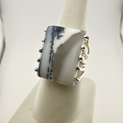 JTV Sterling Silver Opal Ring Dendritic Artisan Modernist 8 Cabochon Arya