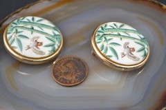 Toshikane Arita Japan porcelain Bamboo clip on earrings vintage bird vintage VGC