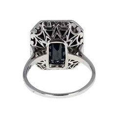 3.00 CT Black Emerald Cut Onyx CZ Women’s Halo Wedding Ring In Solid 925 Silver