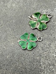 Two Vintage Sterling Silver Enamel Lucky Four Leaf Clover Charms Lois 2.5g
