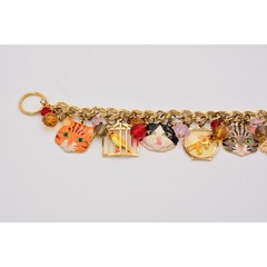 Lunch at The Ritz Vintage Cat Charm Bracelet Bird Fish Crystal Signed 1990s Bin6