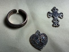 3pc Mixed Lot Vintage Filigree Pendants Copper Magnetic Ring