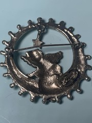 Danecraft Angel on Crescent Moon Brooch Vintage Silver Tone Rhinestone Star Sign