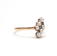 10k Victorian Rose Cut Diamond and Pearl Ring