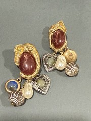 Double Elephant Dangle Earrings Cabochon Imitation Stone Pearl Charm Cluster