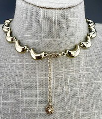 Monet Necklace Crescent Moon Wave Gold Tone Link Signed 16”