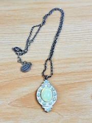 Anne Koplik Uranium Glass Opalescent Pendant Necklace UV Reactive Made USA