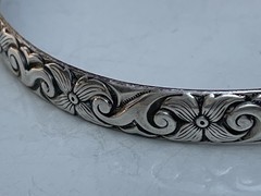 Vintage Danecraft Sterling Silver Flower Floral Swirl Bangle Bracelet 13 g 7.75″
