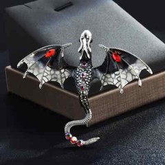 Enamel Dragon Brooch For Women Men 6-color Rhinestone Flying Legand Animal Pins