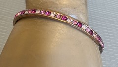 vintage Loran Pink Crystal Rhinestone Bangle Bracelet Designer Rose Gold Tone 8″