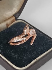 Vintage 1990-s 14 Ct Rolled Gold Zircon Snake Ring UK N US 6 3/4 – Hallmarked!