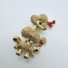 Gold-Tone Enamel French Poodle Dog Pin Brooch Vintage
