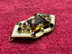 Antique Victorian Pendant Gold Plated Filigree Enamel with Citrine Stone