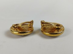 Vtg Yellow Gold Plated Swarovski Crystal Round Clip On Earrings Women’s Jewelry