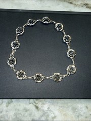 Vintage Danecraft Sterling Silver Floral Link Necklace 35.37g 15.3/8 x 0.5/8”