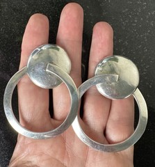 Vintage Zina Sterling Silver 925 Large Modernist Designer Clip On Earrings