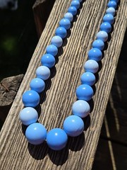 Vintage Hong Kong Blue Plastic Beaded Necklace Graduated Long Chunky Deadstock