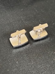MINT Surface Natural Green Striped Agate Vintage Silver tone Cufflinks