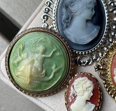 Vintage CAMEO BROOCH PIN LOT Mermaid Girl Dolphin Profiles Acrylic Resin Plastic