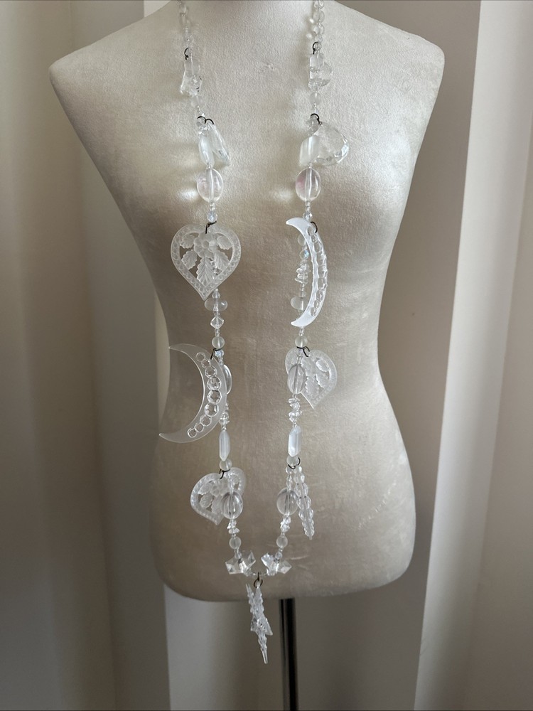 Vtg Chandelier Clear Crescent Moon Hearts and Star Necklace. See pics.