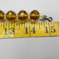 Vintage Glass Necklace Faceted Golden Brown Sterling Clasp Rhinestone Accents 15