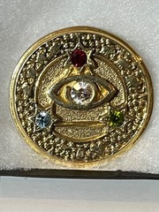Vtg. Jewels Third Eye Charm, Authentic Rhinestone pin Brooch lucky charm Signed