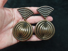 Vintage Designer Jeff Lieb Oversize Antique Bronze Clip Earrings