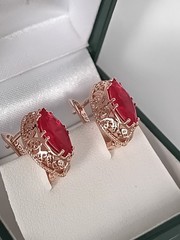 Vintage 1990-s 14 Ct Rolled Gold Ruby Earrings Medium Size-Hallmarked 585 RG