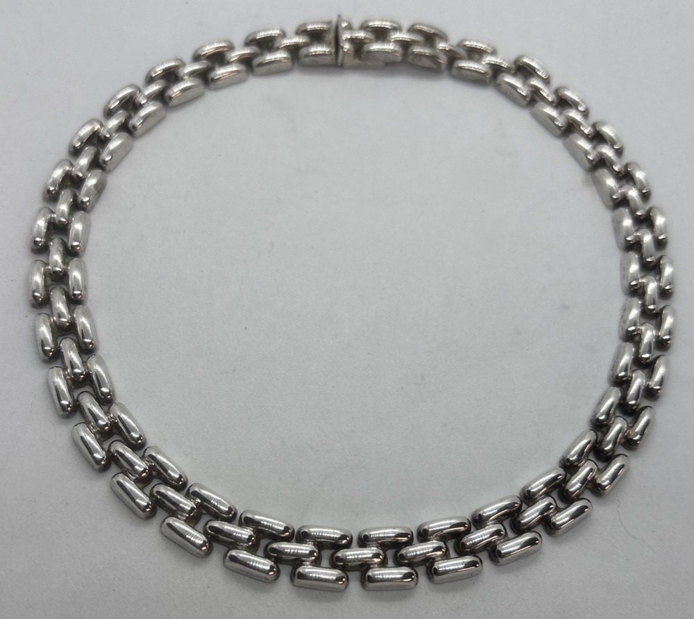 Vintage Sterling Silver Panther Chain Choker Necklace Unisex 40 Gr Modernist 15”