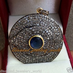 Estate 3.46ct Rose Cut Diamond Sapphire Silver Stunning Evil Eye Pendant Jewelry