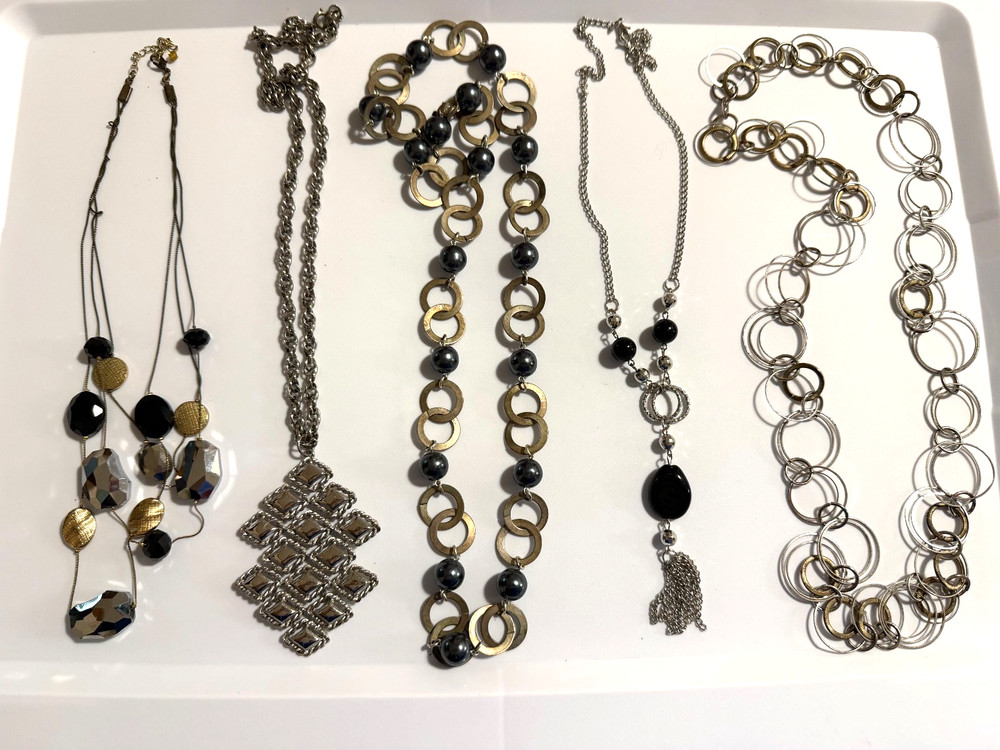 Mixed Metal Vintage Costume Necklace Lot Grunge Goth Retro Chain Spheres Pendant