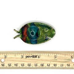 Vintage Modernist Fish Pendant Metal Enamel Art Glass Reversible Charm