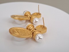 Kovonchy Faux Pearl Mogul Drop Earrings S925 Posts Gold Tone Statement