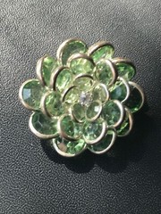 Estate Layered Ombre Shades of Green Flower w Clear Rhinestone Center & SIlverto