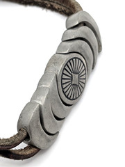 Vintage Pewter Triple Moon Bracelet Leather Cord Celestial Boho Slider Unisex