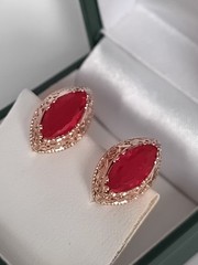 Vintage 1990-s 14 Ct Rolled Gold Ruby Earrings Medium Size-Hallmarked 585 RG